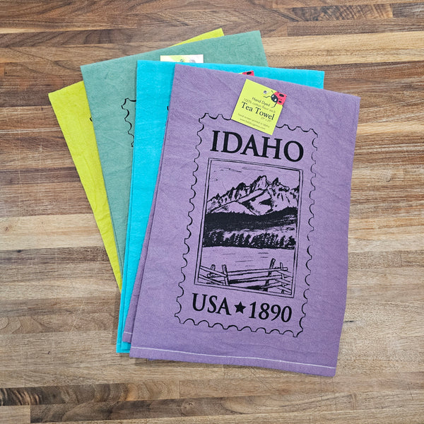 Dyed Idaho Postage Stamp Tea Towel, Screen Printed flour sack towel