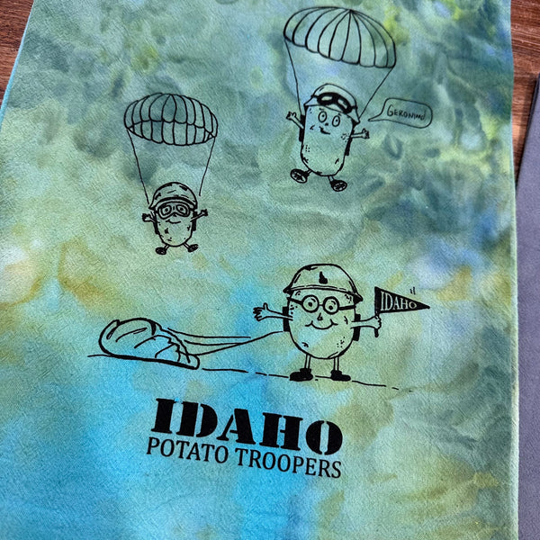 Dyed Idaho Potato Trooper Tea Towel, Hand drawn and Screen Printed flour sack towel