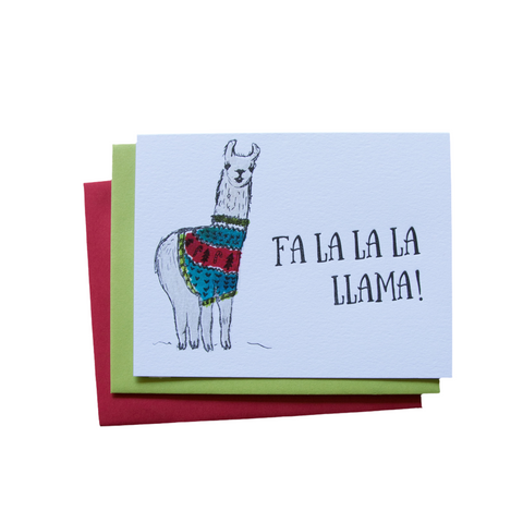 Fa la la Llama Card, letterpress printed hand drawn llama eco friendly