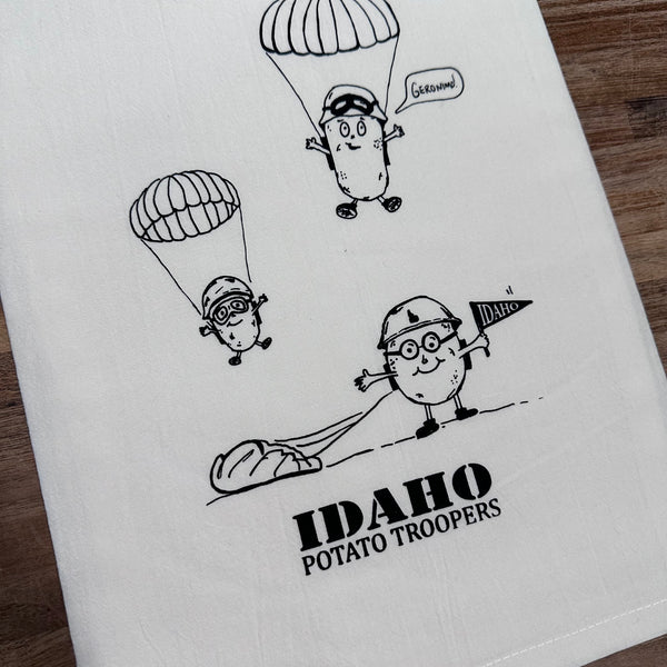 Idaho Potato Troopers Tea Towel, Hand drawn and Screen Printed flour sack towel