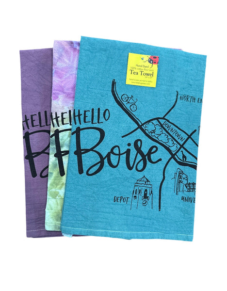 Dyed Boise Map Tea Towel, Screen Printed flour sack towel