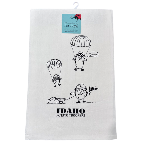 Idaho Potato Troopers Tea Towel, Hand drawn and Screen Printed flour sack towel