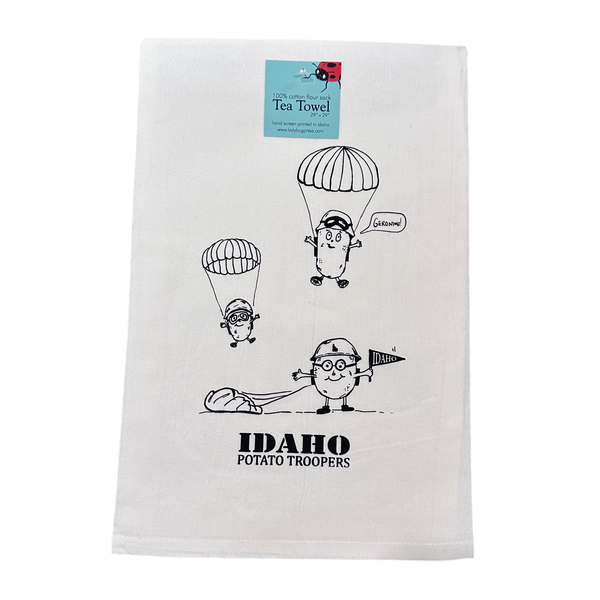 Idaho Potato Troopers Tea Towel, Hand drawn and Screen Printed flour sack towel