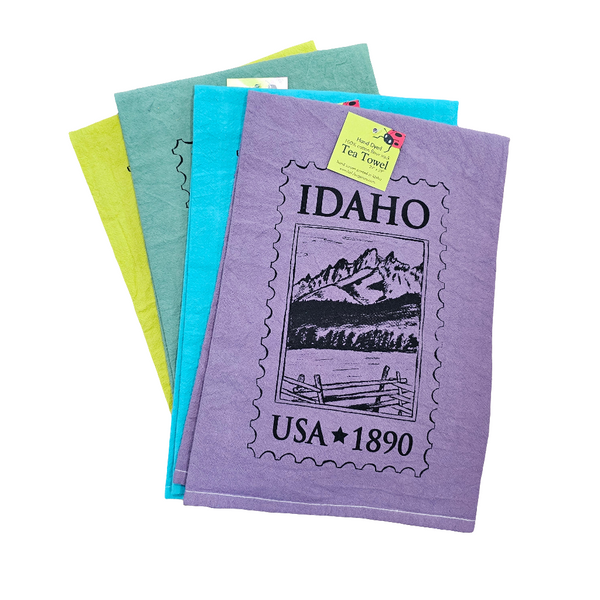 Dyed Idaho Postage Stamp Tea Towel, Screen Printed flour sack towel