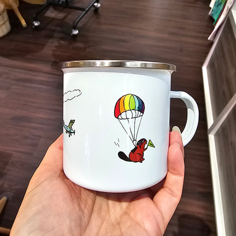 Parachuting Beavers - Only in Idaho Enamel Mug